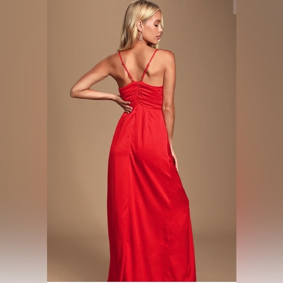 Lulus Renata Red Print Satin Maxi Dress, XS - Picture 3 of 10
